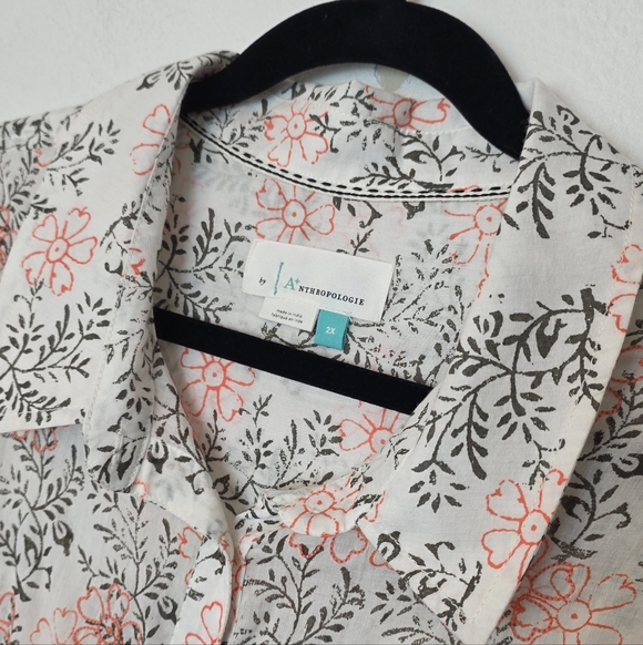 ANTHROPOLOGIE Enchanted Floral Button Down Top Cotton Embroidered Plus Size 2X - Picture 5 of 16
